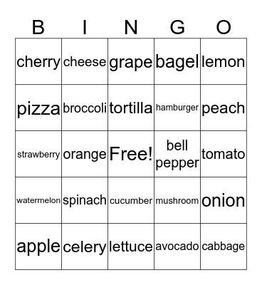 fruits & vegetables & food Bingo Card