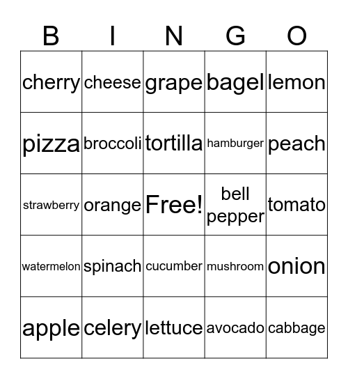 fruits & vegetables & food Bingo Card