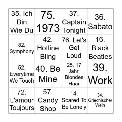 Wintour NL. Music Bingo Card