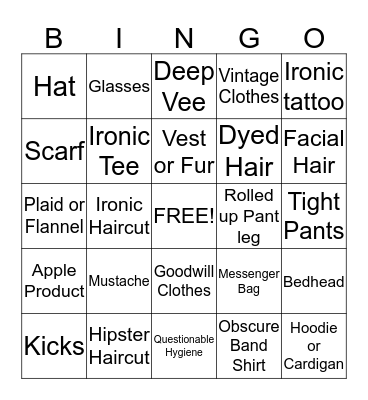 Hipster Bingo Boards Bingo Card