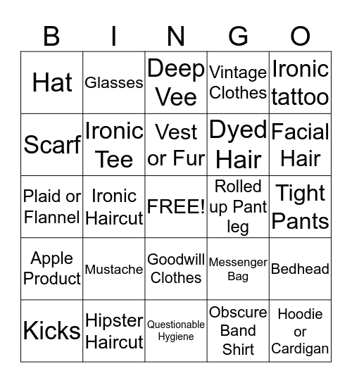 Hipster Bingo Boards Bingo Card