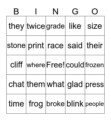 Bingo 1A Bingo Card