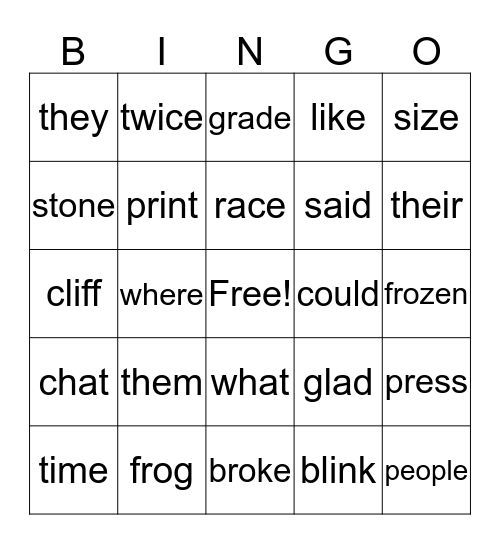 Bingo 1A Bingo Card
