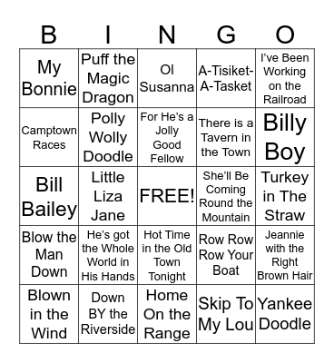 Musical Bingo Card