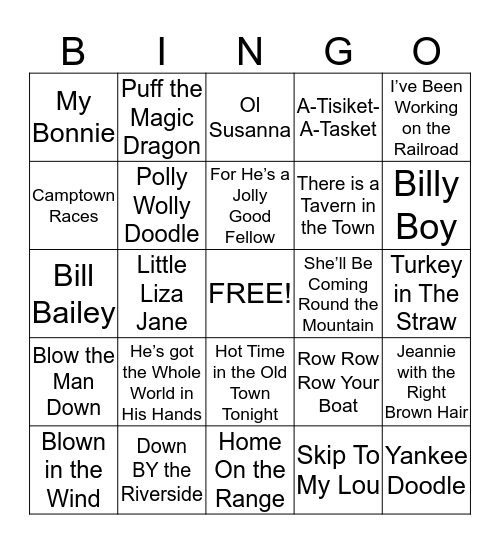 Musical Bingo Card