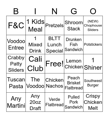 BAR LOUIE BINGO Card