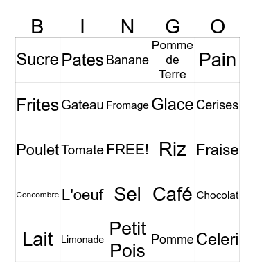 French Food Bingo Card