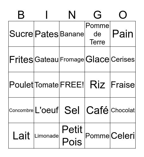 French Food Bingo Card