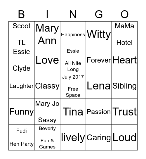 SISTAHS DOIN IT Bingo Card