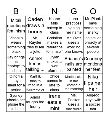 ICS Senior/Teacher Bingo! Bingo Card