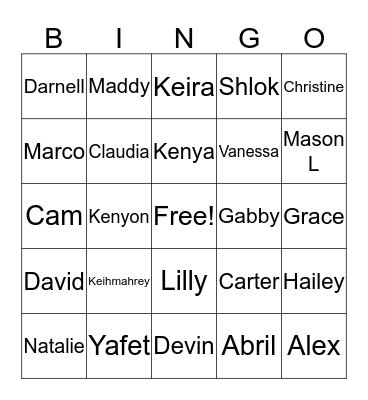 End of the Year Bingo Card