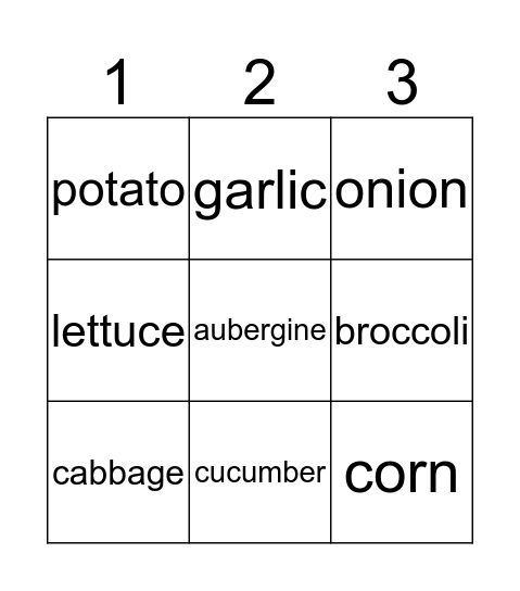 VEGETABLES Bingo Card