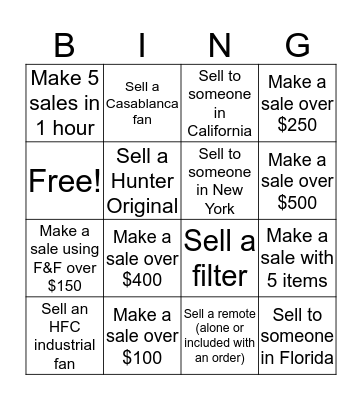 Direct Sales Bingo Card
