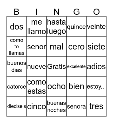 Espanol Bingo Card