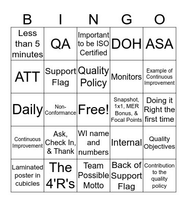 ISO BINGO Card