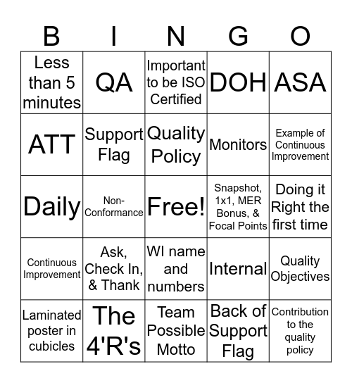 ISO BINGO Card