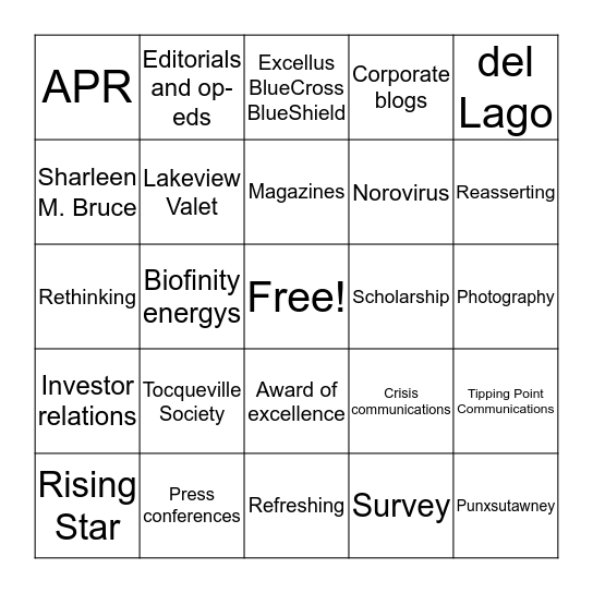 PRisms Bingo Card