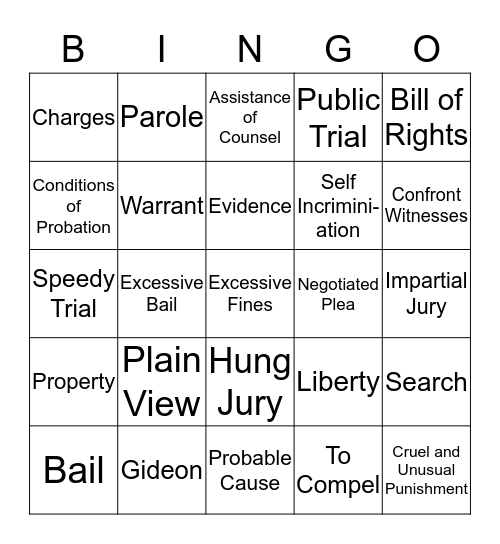 BILL OF RIGHTS REVIEW Bingo Card