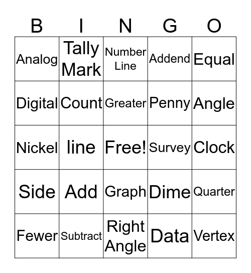 EQUALS Math Bingo Card