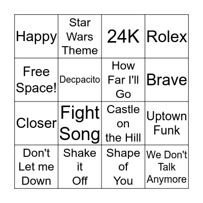 Music Bingo Card