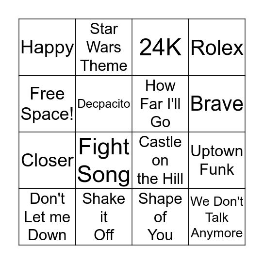 Music Bingo Card
