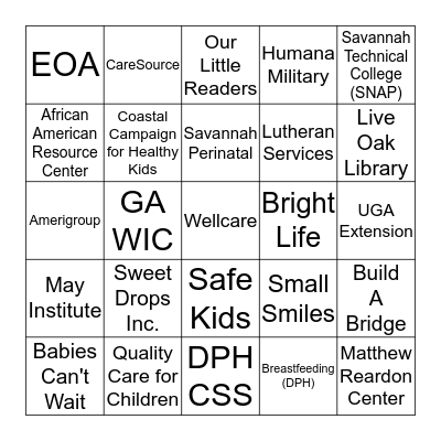 Family Fun Day 2017 Bingo Card