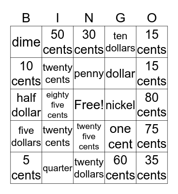 Money Bingo Card