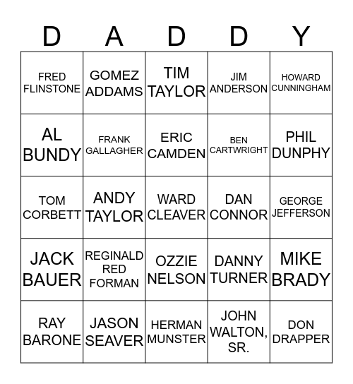 TELEVISION DADS Bingo Card