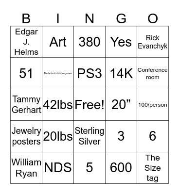 Ecommerce bingo Card