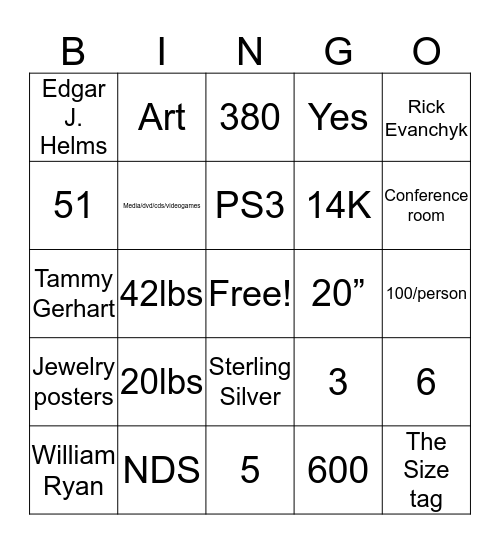 Ecommerce bingo Card