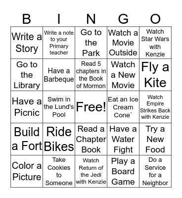 Cayman's Summer Bingo Card
