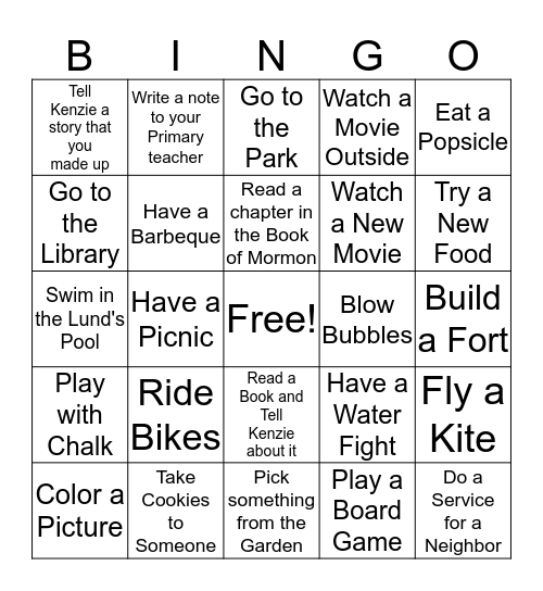 London's Summer Bingo Card