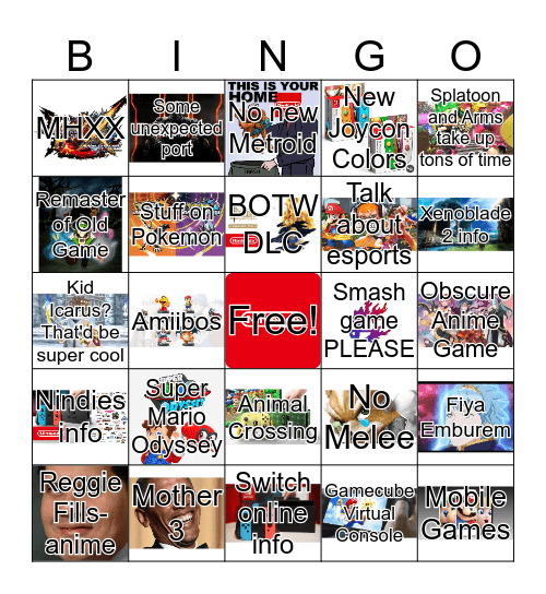 Nintendo E3 2017 Bingo Card