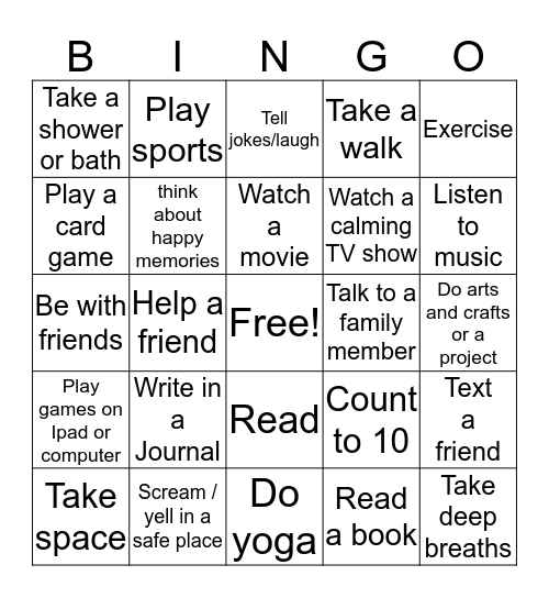 Coping Skills Bingo Card