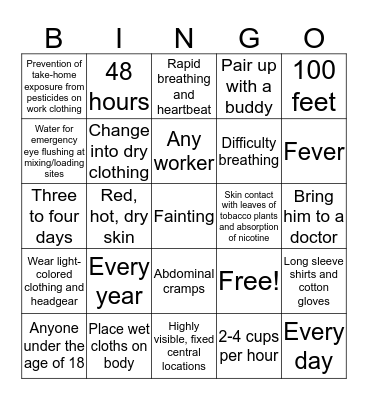 Farmworker Bingo Card