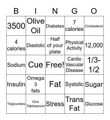 Diabetes Prevention Bingo Card