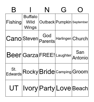 Lori's Bridal Shower !  Bingo Card