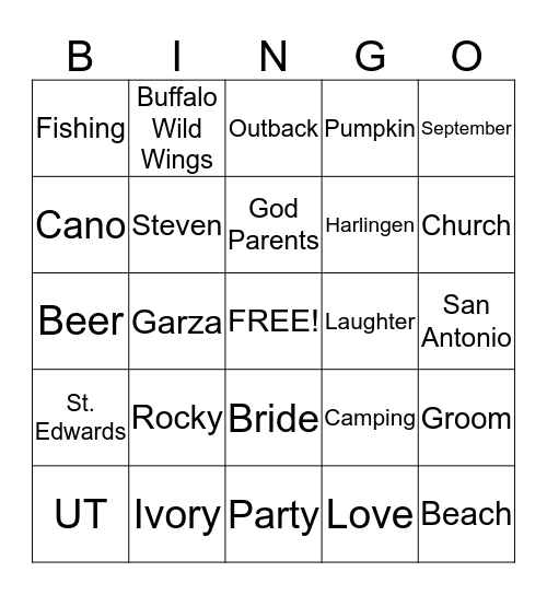 Lori's Bridal Shower !  Bingo Card