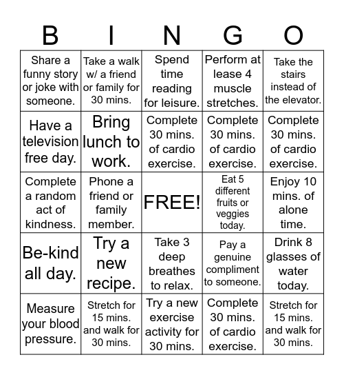 August WELLNESS Cover All BINGO- turn in cards by Sept. 10th, to Michele to win prize. Bingo Card