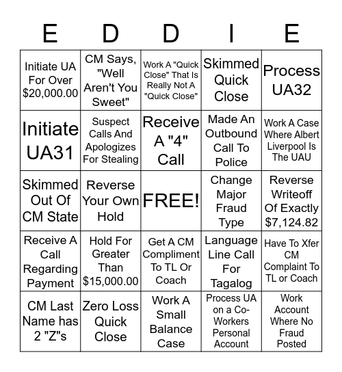 E.D.D.I.E. Bingo Card