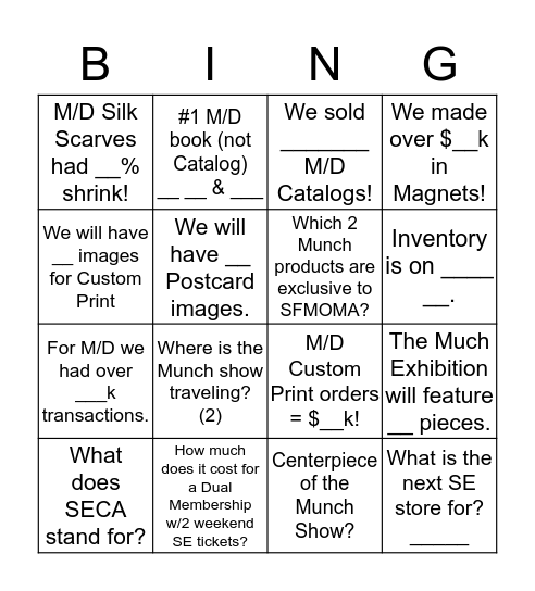 Munch Store Meeting! Bingo Card
