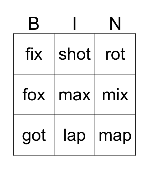 Lively Letters  a o i Bingo Card