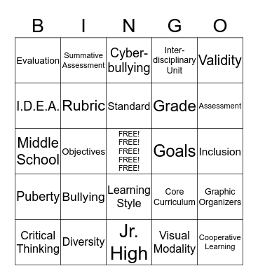 VOCABULARY  Bingo Card