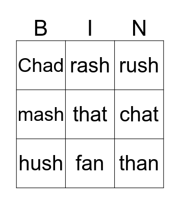 Lively Letters  sh ch th Bingo Card