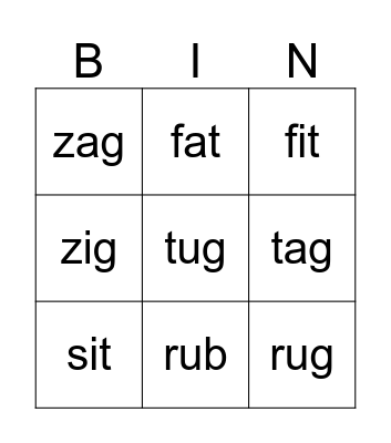 Lively Letters  a i u  Bingo Card