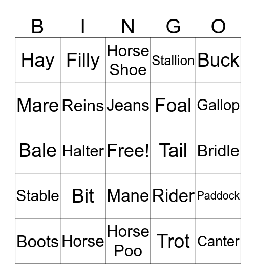 Megs Birthday Pony Bingo Card