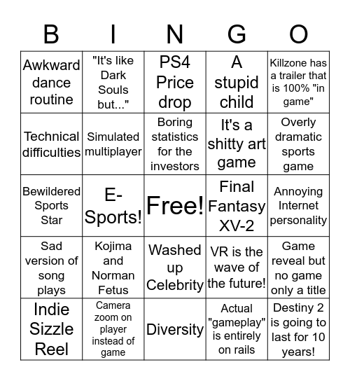 SONY BINGO Card