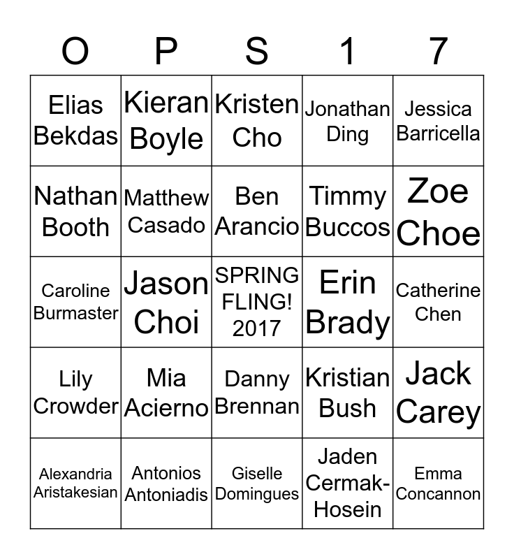 OPS '17 Bingo Card