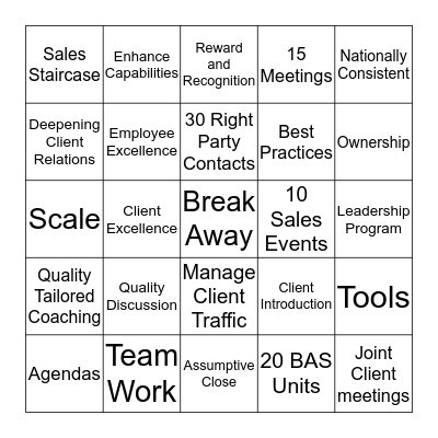 Break Away Bingo Card