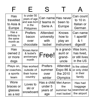 Festa d'Insta BINGO Card